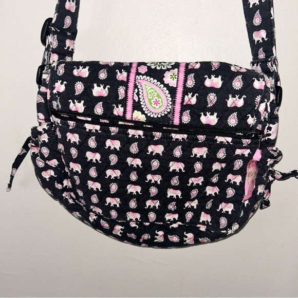 Vera Bradley Black and Pink Elephant Print Bag Crossbody - Picture 3 of 6